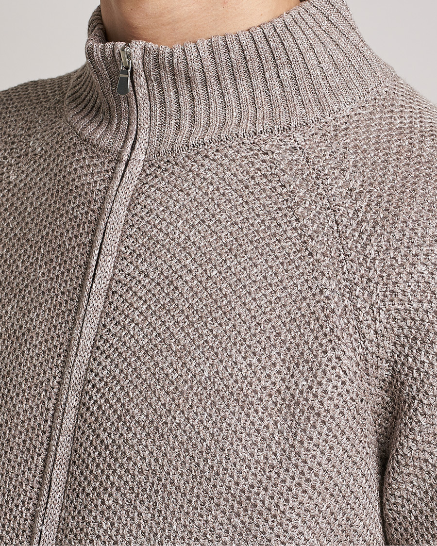 Hombres | Jerséis y prendas de punto | Gran Sasso | Structured Cotton/Linen Full Zip Beige Melange