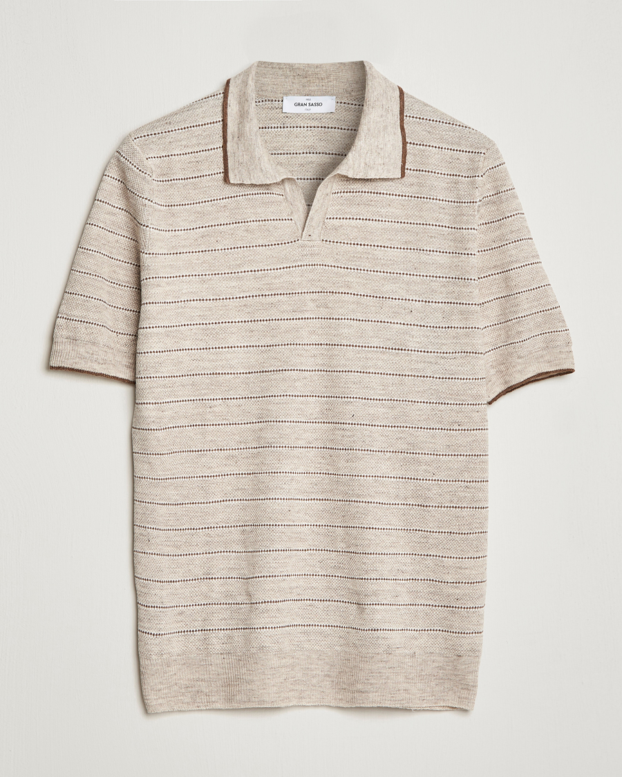 Hombres | Polos | Gran Sasso | Structured Striped Knitted Linen Polo Beige