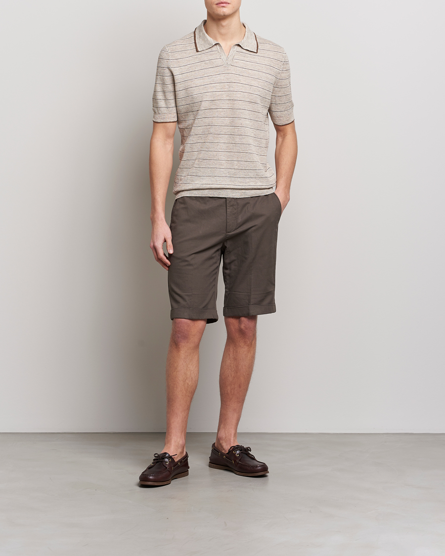 Hombres | Polos | Gran Sasso | Structured Striped Knitted Linen Polo Beige