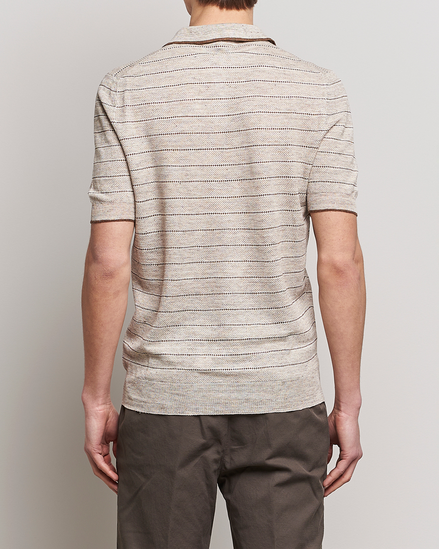 Hombres | Polos | Gran Sasso | Structured Striped Knitted Linen Polo Beige