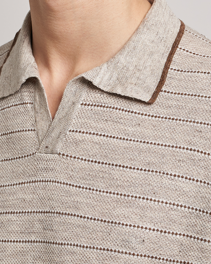 Hombres | Polos | Gran Sasso | Structured Striped Knitted Linen Polo Beige