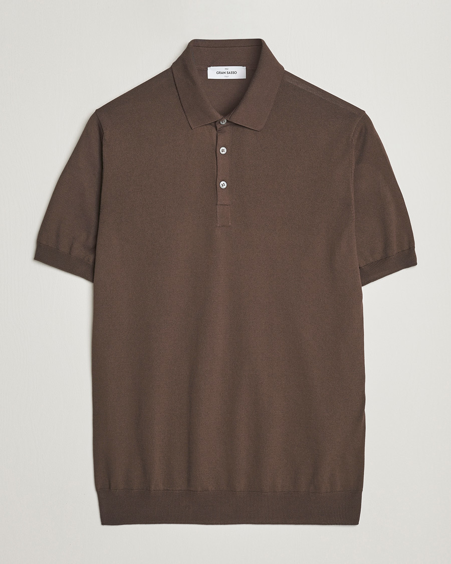 Hombres | Polos | Gran Sasso | Cotton Knitted Polo Dark Brown