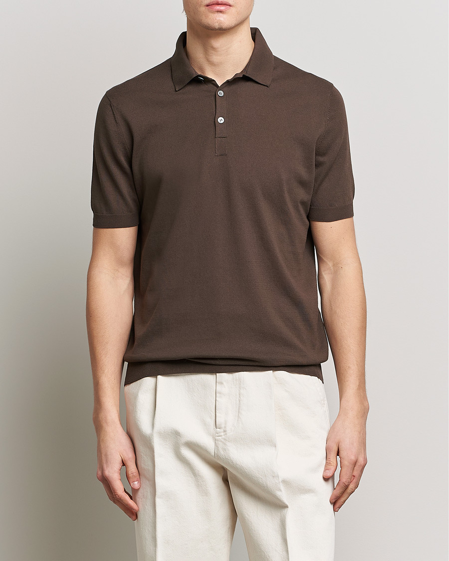 Hombres | Polos | Gran Sasso | Cotton Knitted Polo Dark Brown