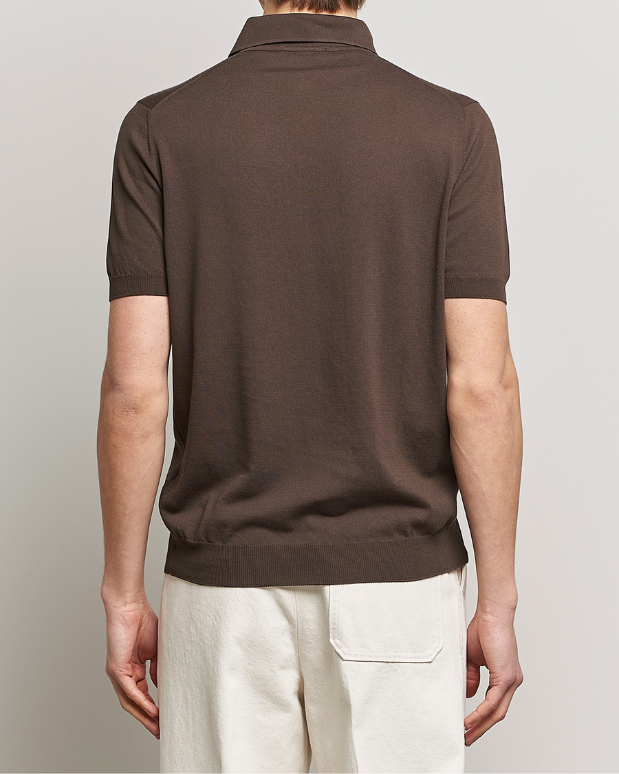 Hombres | Polos | Gran Sasso | Cotton Knitted Polo Dark Brown