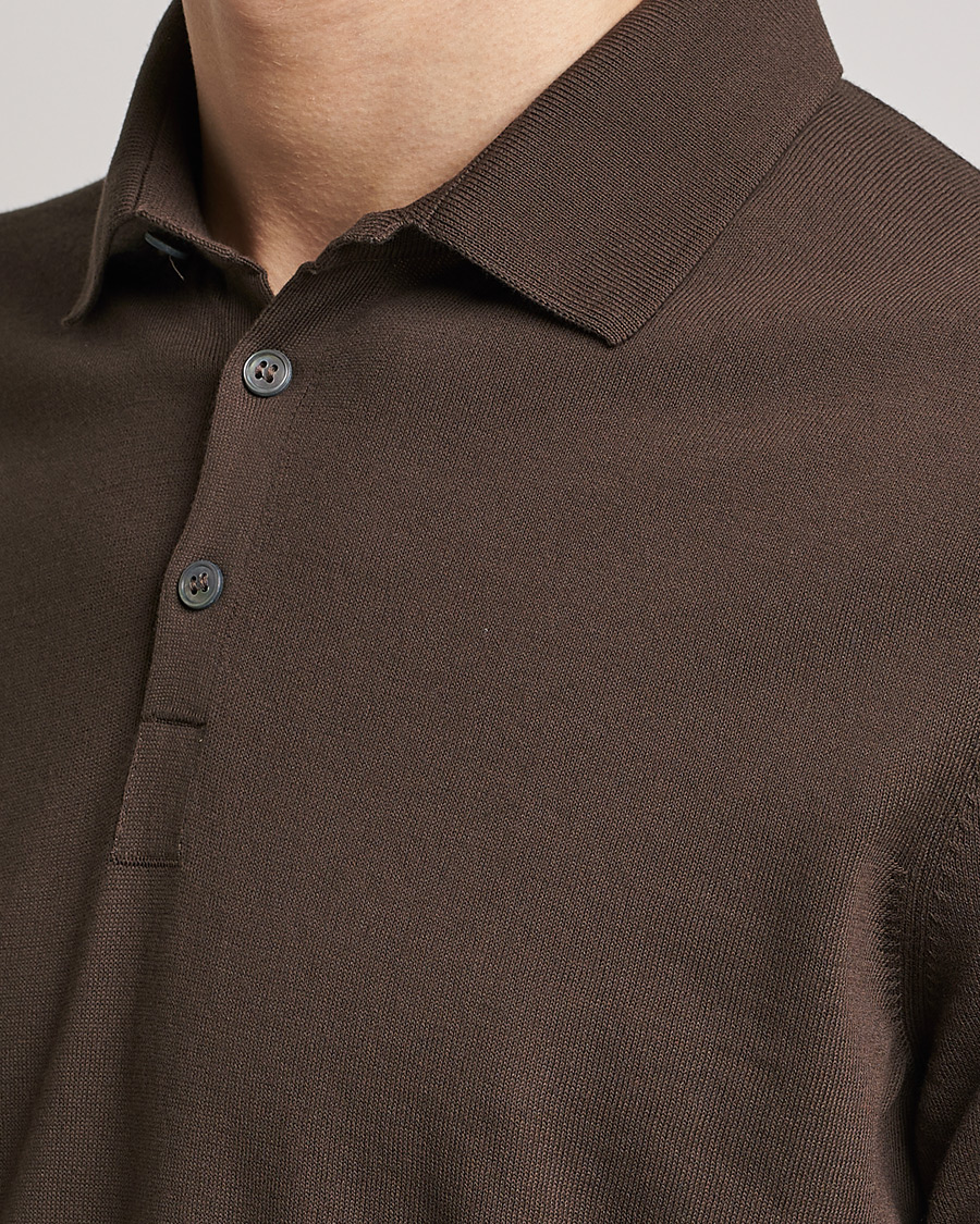 Hombres | Polos | Gran Sasso | Cotton Knitted Polo Dark Brown