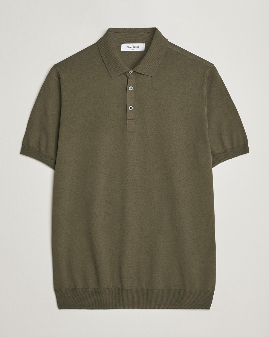 Hombres | Polos | Gran Sasso | Cotton Knitted Polo Dark Olive