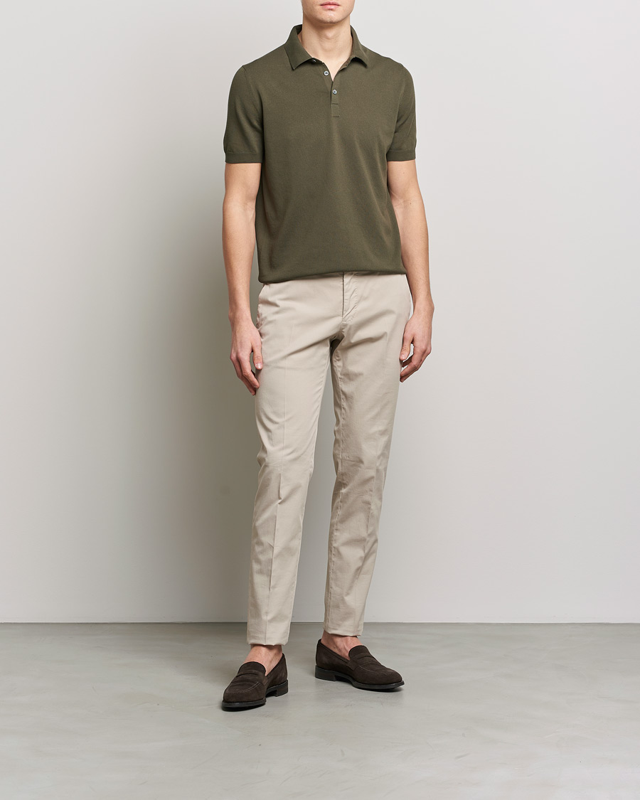 Hombres | Polos | Gran Sasso | Cotton Knitted Polo Dark Olive