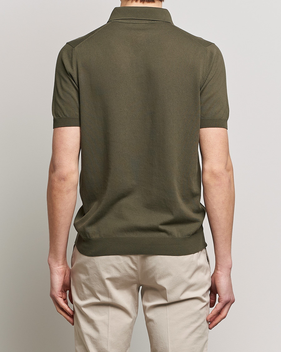 Hombres | Polos | Gran Sasso | Cotton Knitted Polo Dark Olive