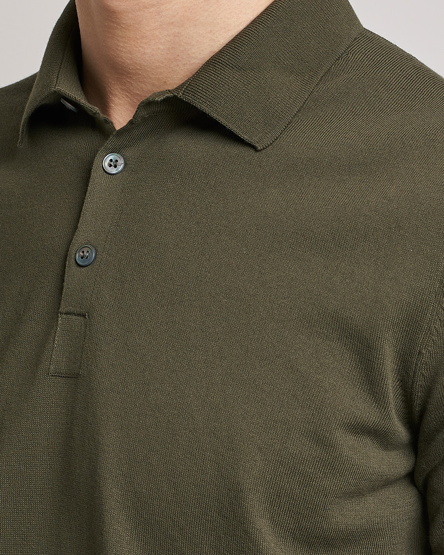 Hombres | Polos | Gran Sasso | Cotton Knitted Polo Dark Olive