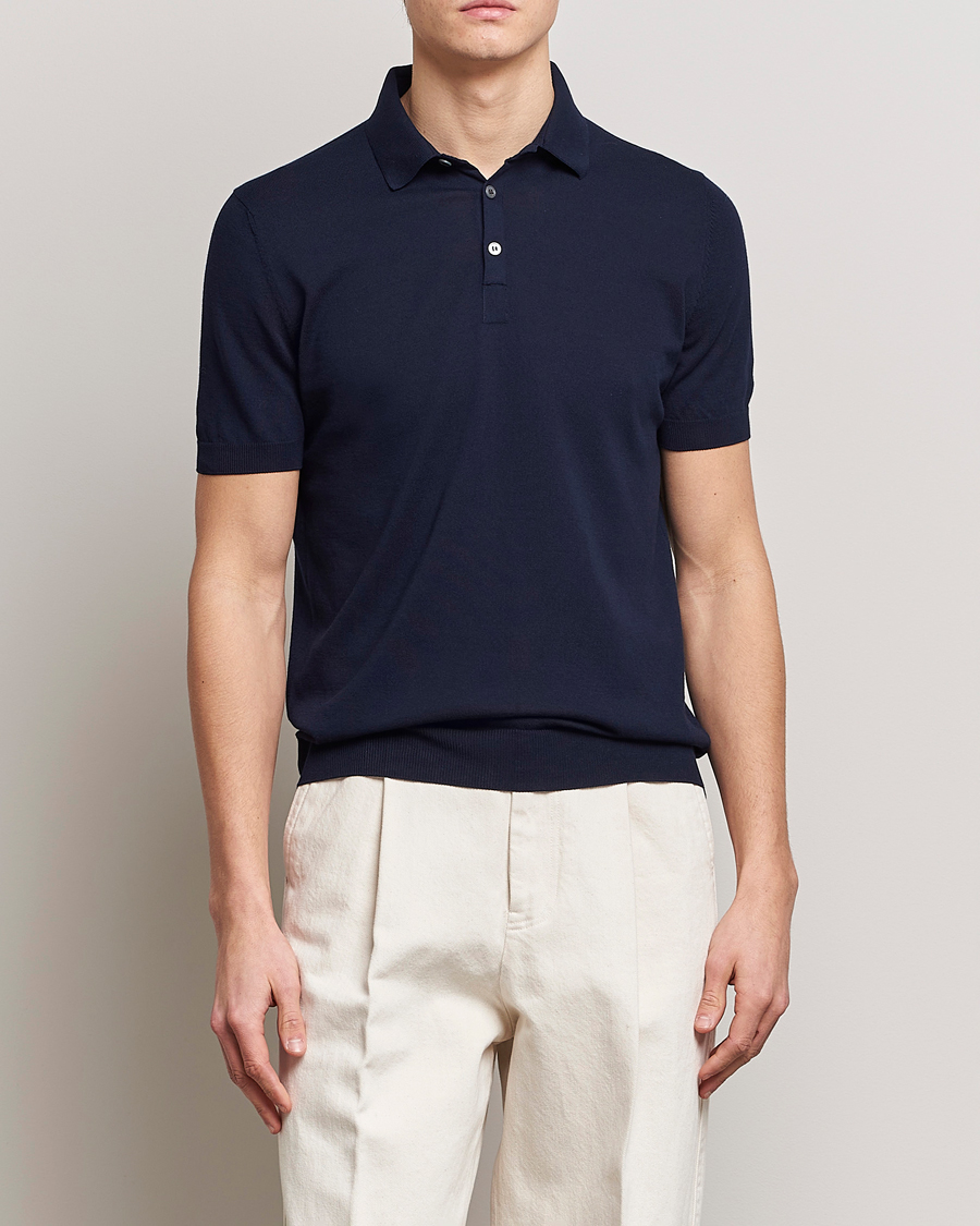 Hombres | Italian Department | Gran Sasso | Cotton Knitted Polo Navy