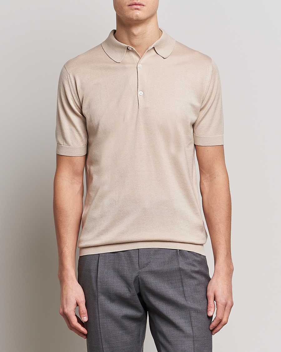 Hombres | Polos | John Smedley | Adrian Slim Fit Sea Island Polo Almond