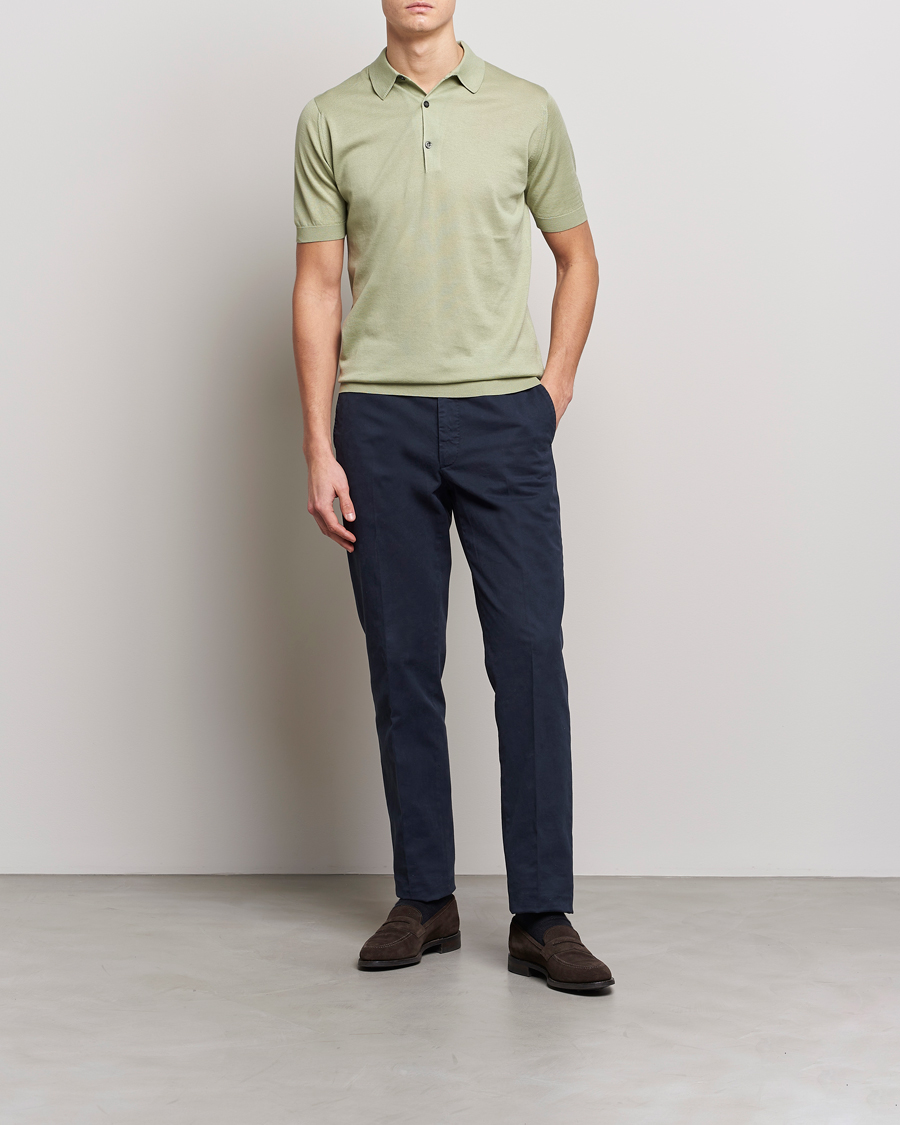 Hombres | Polos | John Smedley | Adrian Slim Fit Sea Island Polo Desert Green