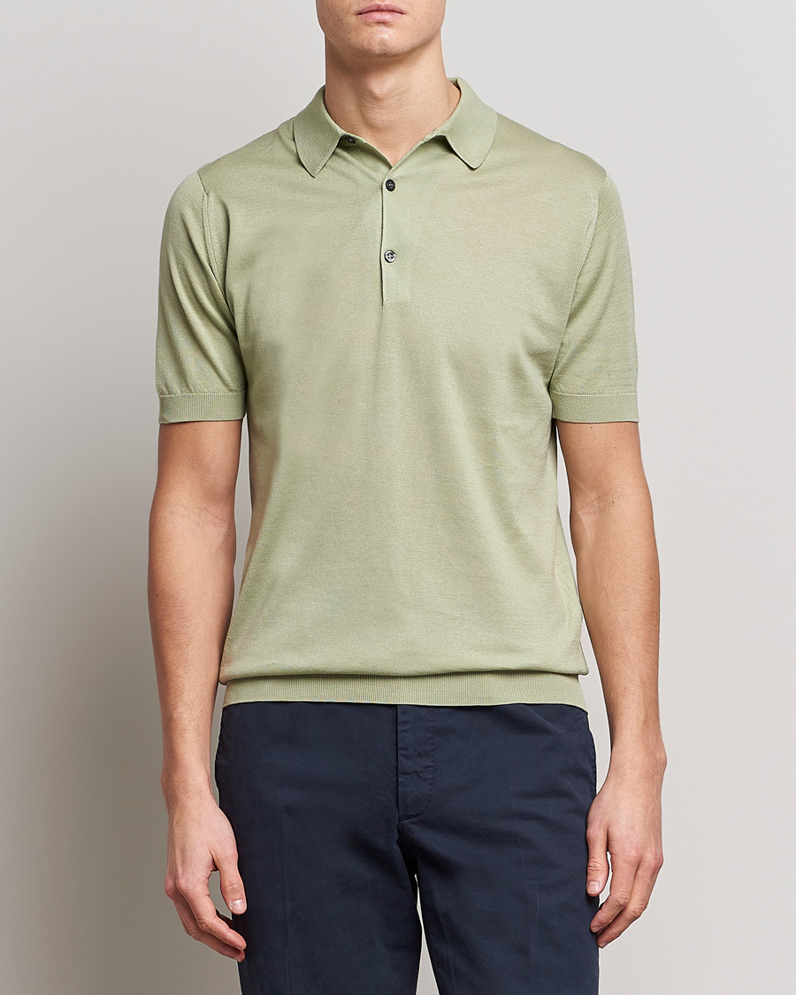 Hombres | Polos | John Smedley | Adrian Slim Fit Sea Island Polo Desert Green