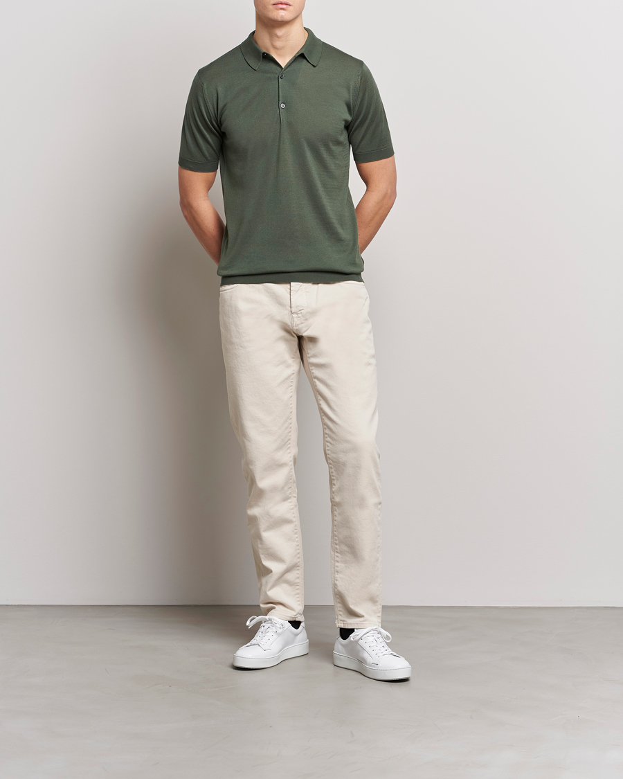 Hombres | Polos | John Smedley | Adrian Slim Fit Sea Island Polo Palm Green