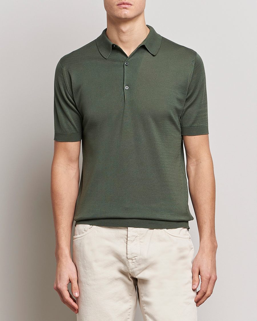 Hombres | Best of British | John Smedley | Adrian Slim Fit Sea Island Polo Palm Green