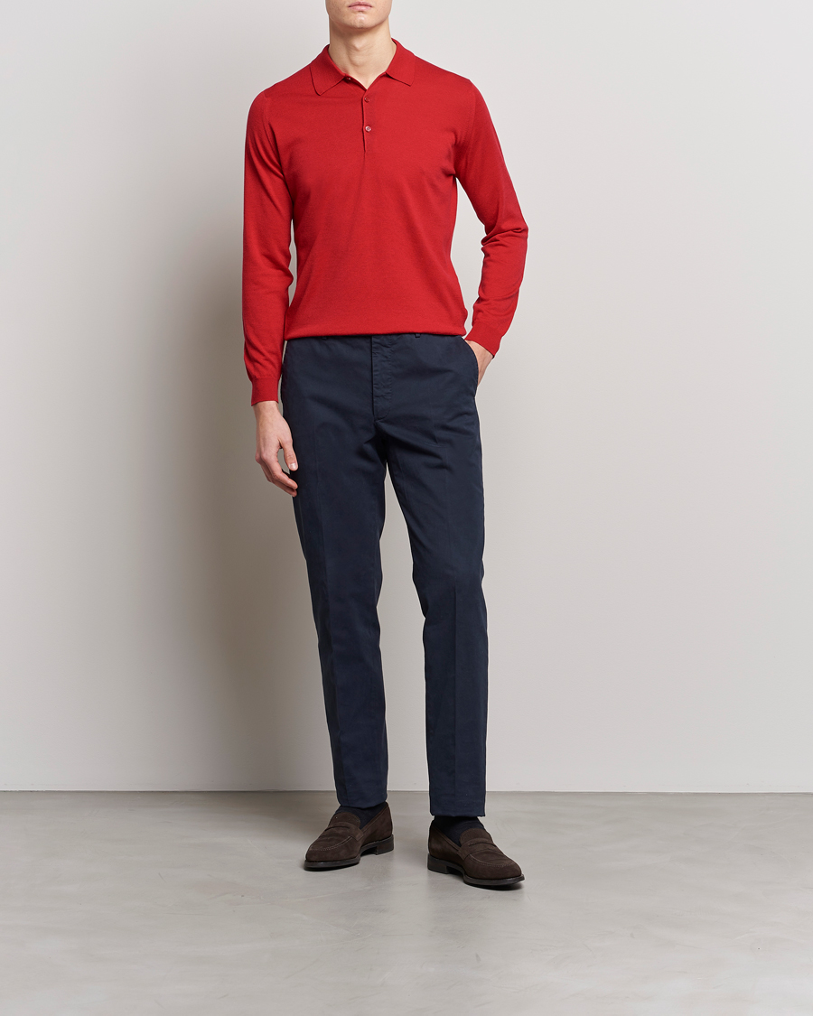 Hombres | Jerséis y prendas de punto | John Smedley | Belper Wool/Cotton Polo Pullover Ruby