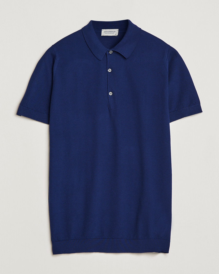 Hombres | Polos | John Smedley | Roth Structured Pique Marine Blue