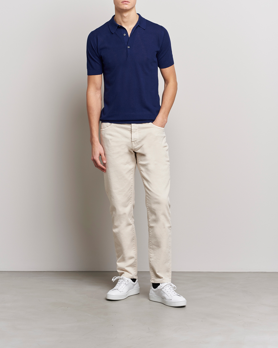 Hombres | Polos | John Smedley | Roth Structured Pique Marine Blue