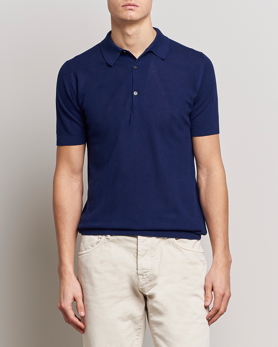 Hombres | Polos | John Smedley | Roth Structured Pique Marine Blue