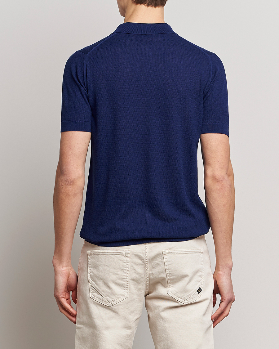 Hombres | Polos | John Smedley | Roth Structured Pique Marine Blue