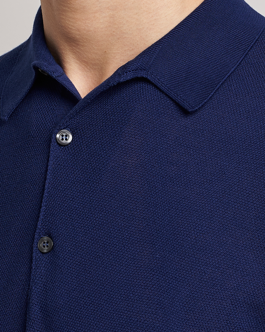 Hombres | Polos | John Smedley | Roth Structured Pique Marine Blue
