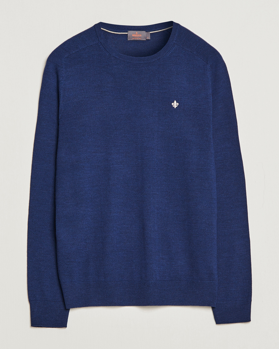 Hombres | Jerséis y prendas de punto | Morris | Merino Crew Neck Pullover Blue