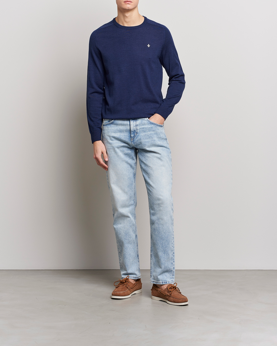 Hombres | Jerséis y prendas de punto | Morris | Merino Crew Neck Pullover Blue