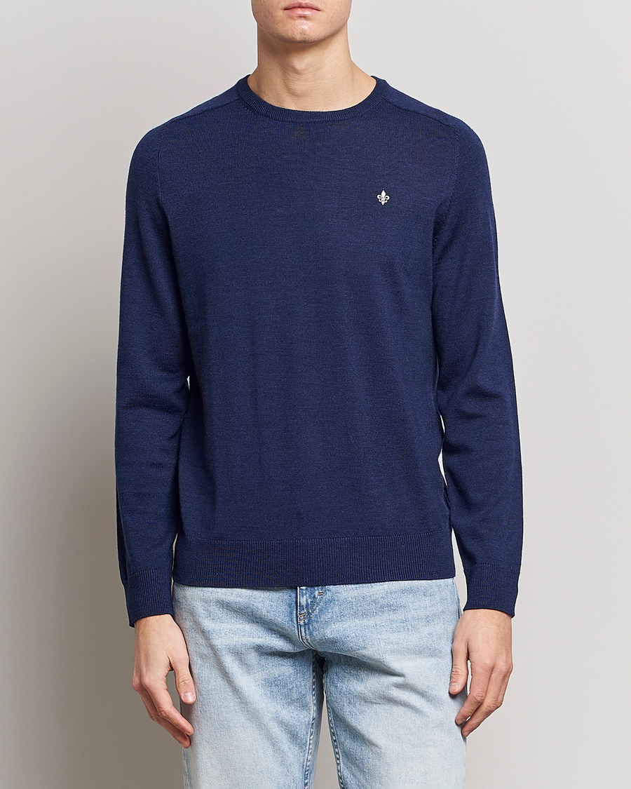 Hombres | Jerséis y prendas de punto | Morris | Merino Crew Neck Pullover Blue