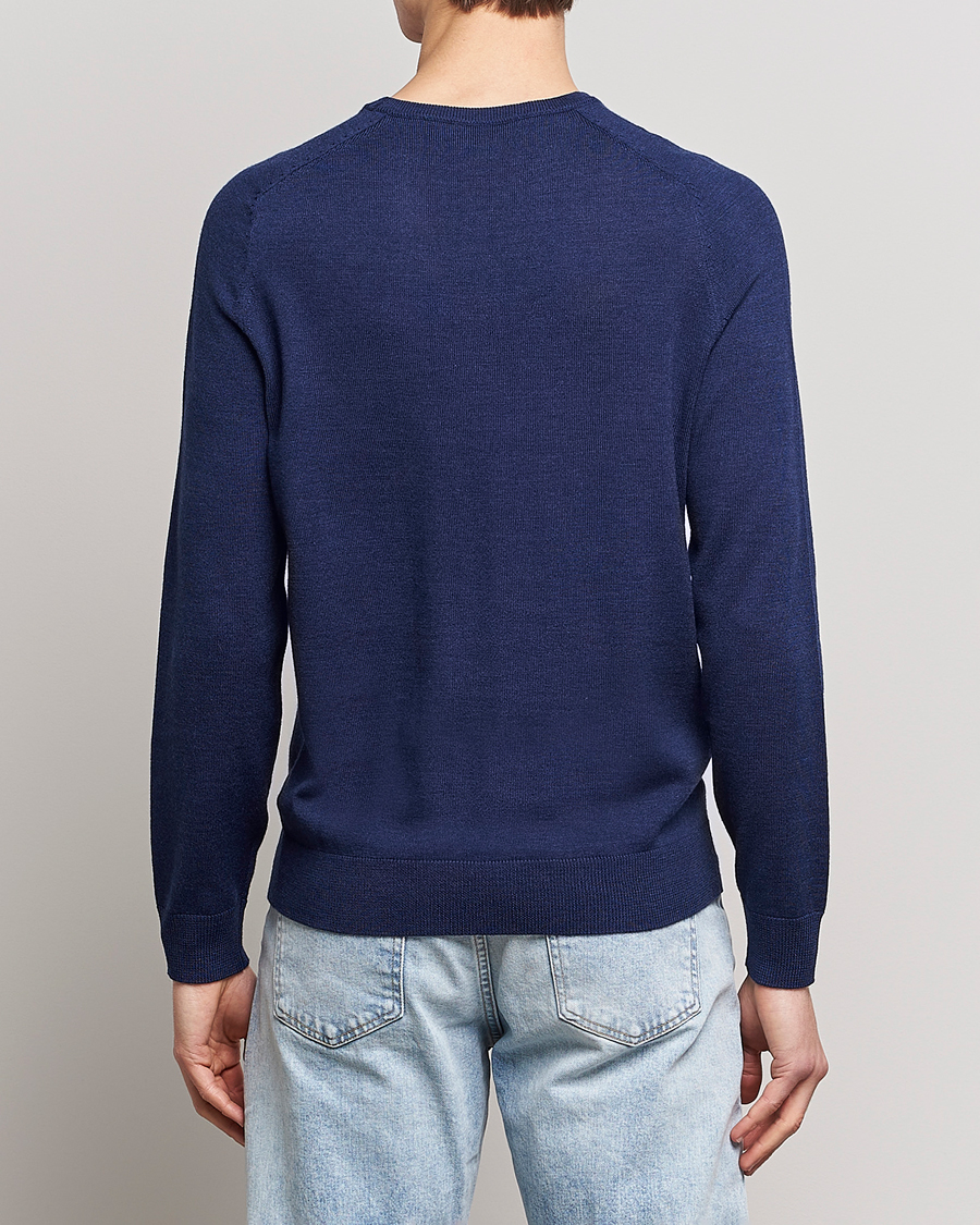 Hombres | Jerséis y prendas de punto | Morris | Merino Crew Neck Pullover Blue