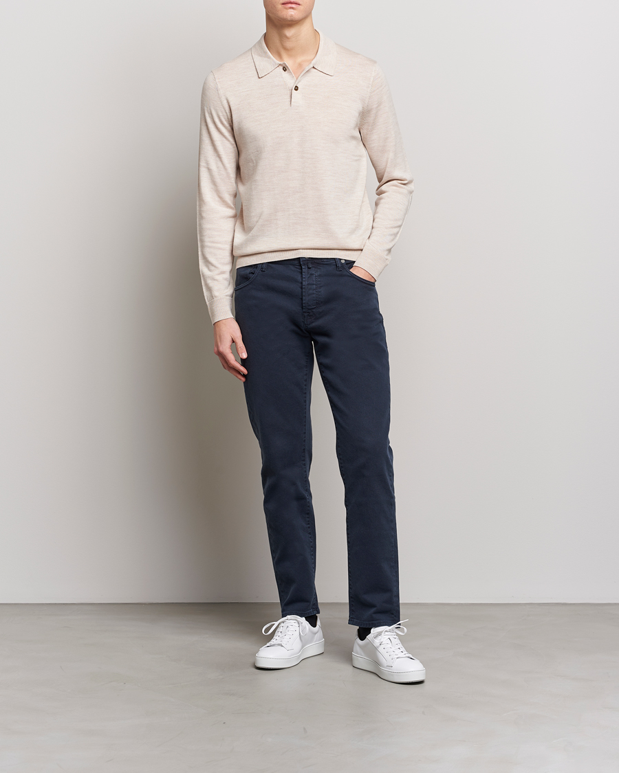Hombres | Jerséis y prendas de punto | Morris | Merino Knitted Polo Beige