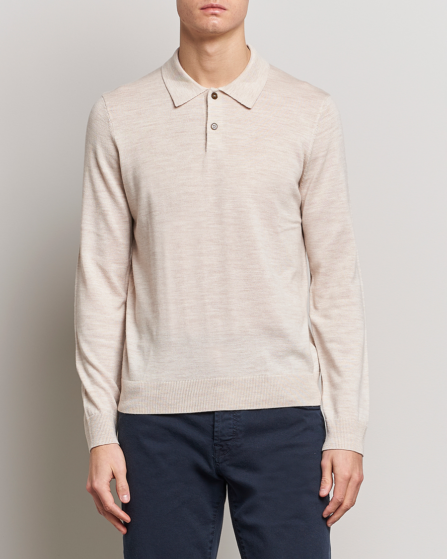 Hombres | Jerséis y prendas de punto | Morris | Merino Knitted Polo Beige
