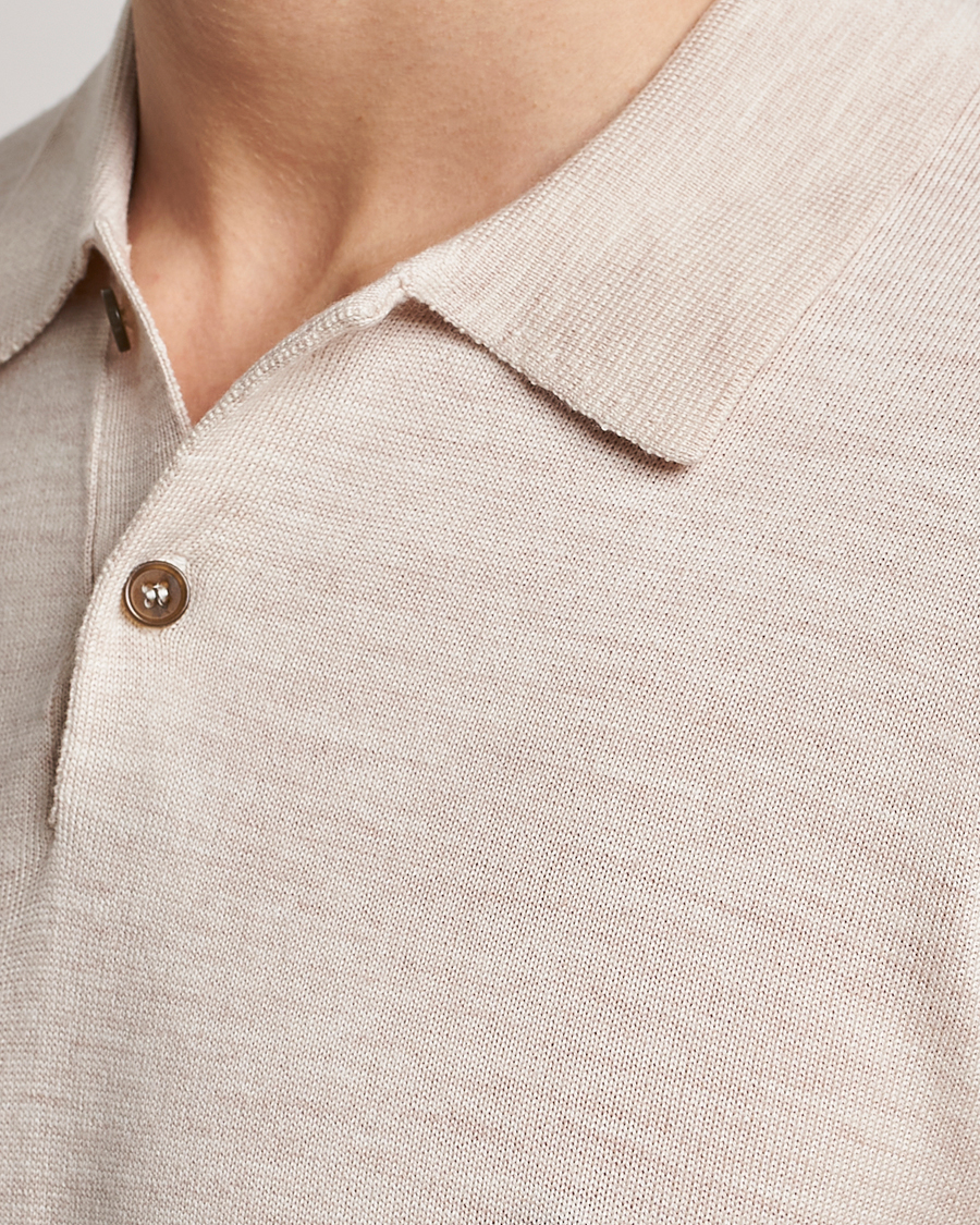 Hombres | Jerséis y prendas de punto | Morris | Merino Knitted Polo Beige
