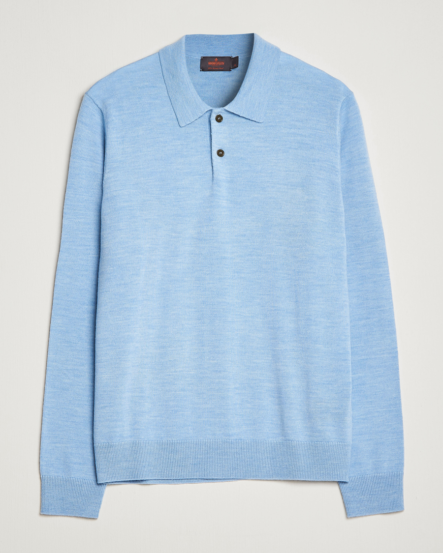 Hombres | Jerséis y prendas de punto | Morris | Merino Knitted Polo Light Blue