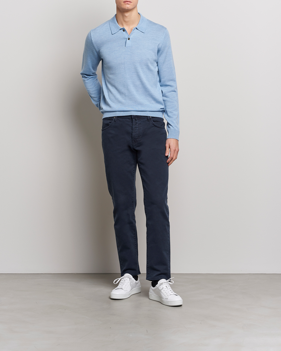Hombres | Jerséis y prendas de punto | Morris | Merino Knitted Polo Light Blue