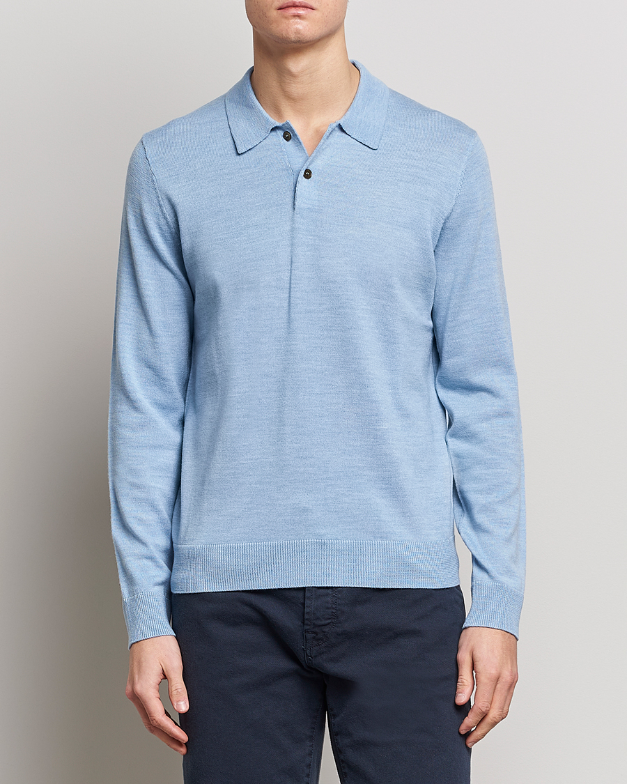 Hombres | Jerséis y prendas de punto | Morris | Merino Knitted Polo Light Blue