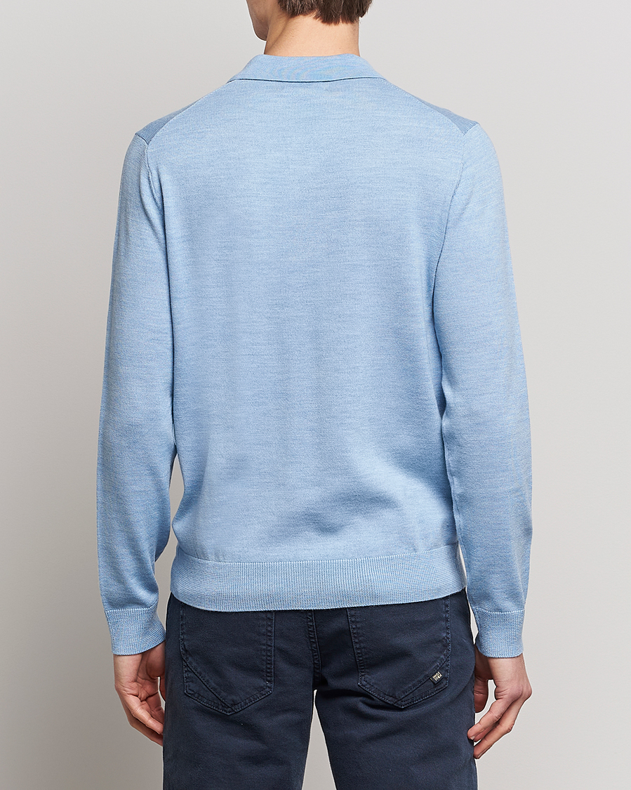 Hombres | Jerséis y prendas de punto | Morris | Merino Knitted Polo Light Blue