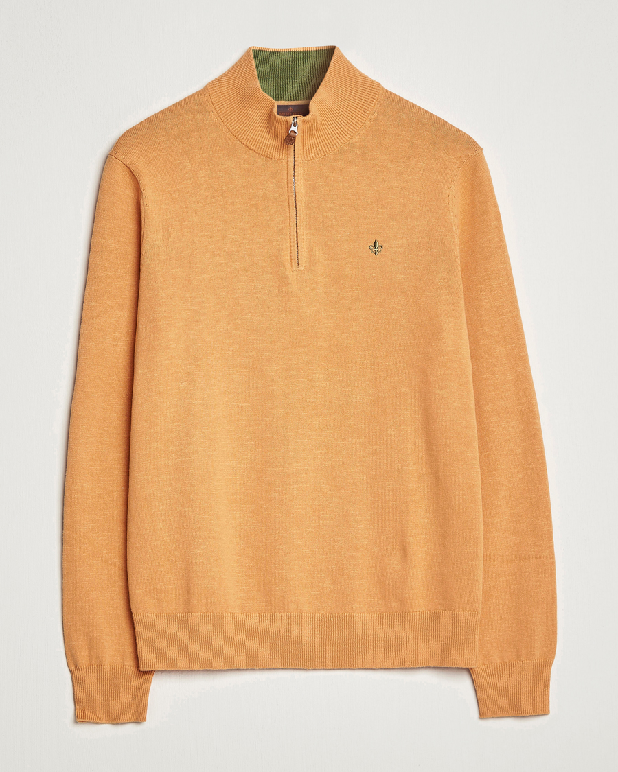 Hombres | Jerséis y prendas de punto | Morris | Harold Cotton/Linen Summer Half Zip Orange