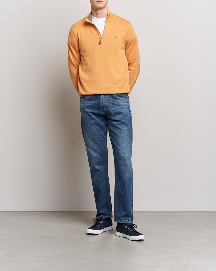 Hombres | Jerséis y prendas de punto | Morris | Harold Cotton/Linen Summer Half Zip Orange