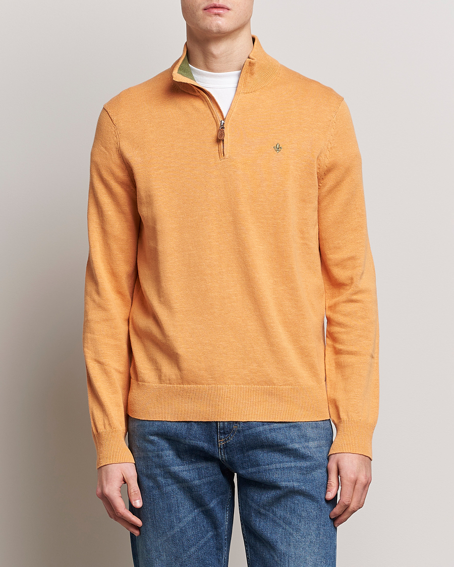 Hombres | Jerséis y prendas de punto | Morris | Harold Cotton/Linen Summer Half Zip Orange