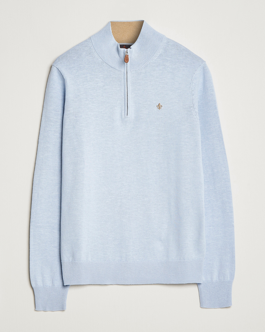 Hombres | Jerséis y prendas de punto | Morris | Harold Cotton/Linen Summer Half Zip Light Blue