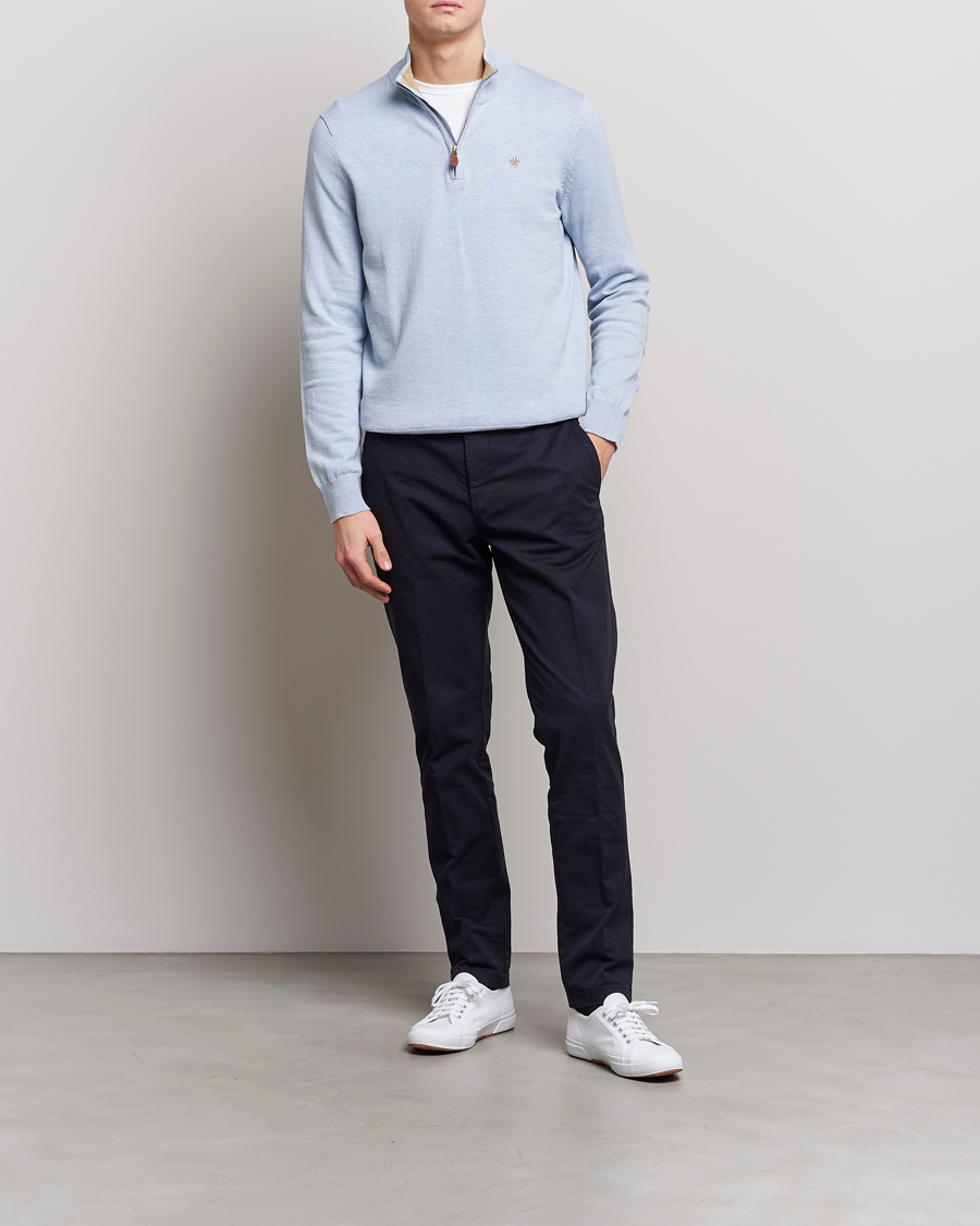 Hombres | Jerséis y prendas de punto | Morris | Harold Cotton/Linen Summer Half Zip Light Blue