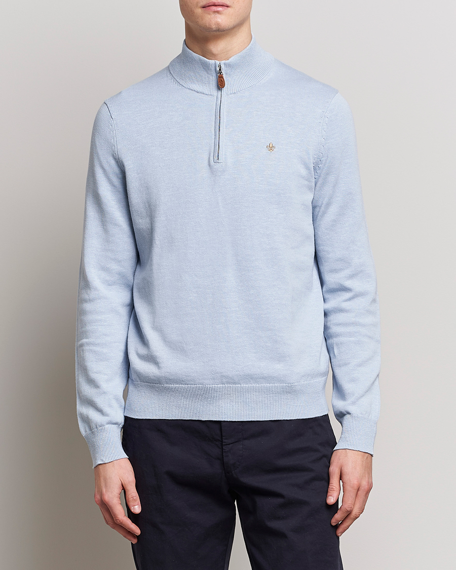 Hombres | Jerséis y prendas de punto | Morris | Harold Cotton/Linen Summer Half Zip Light Blue