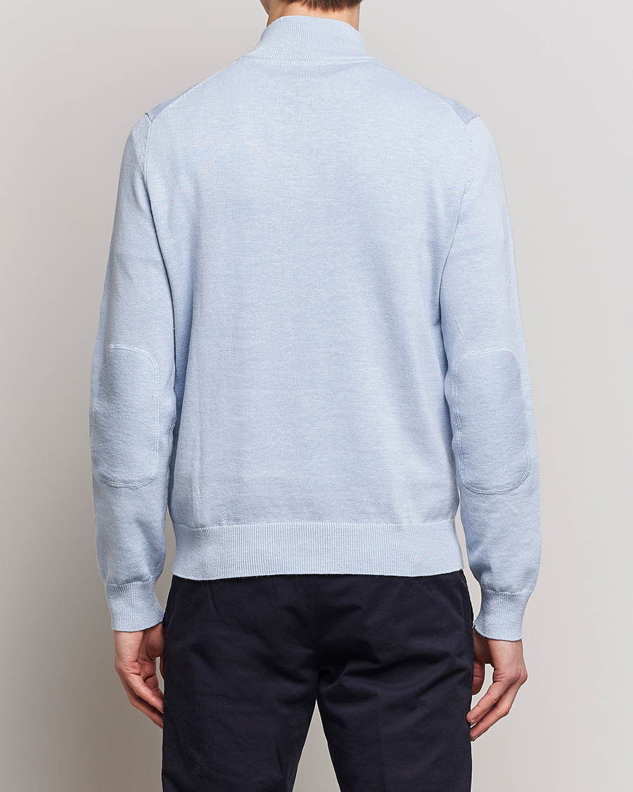 Hombres | Jerséis y prendas de punto | Morris | Harold Cotton/Linen Summer Half Zip Light Blue