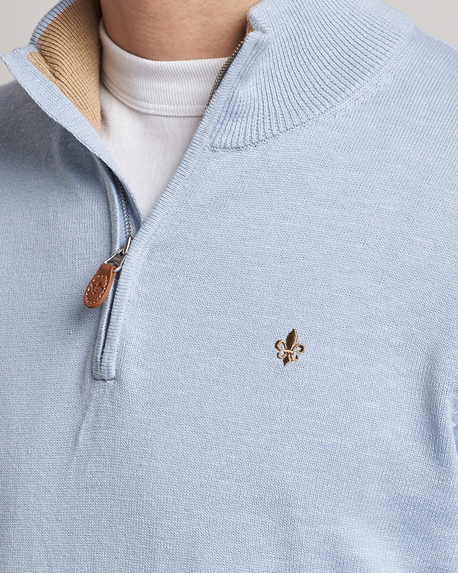 Hombres | Jerséis y prendas de punto | Morris | Harold Cotton/Linen Summer Half Zip Light Blue