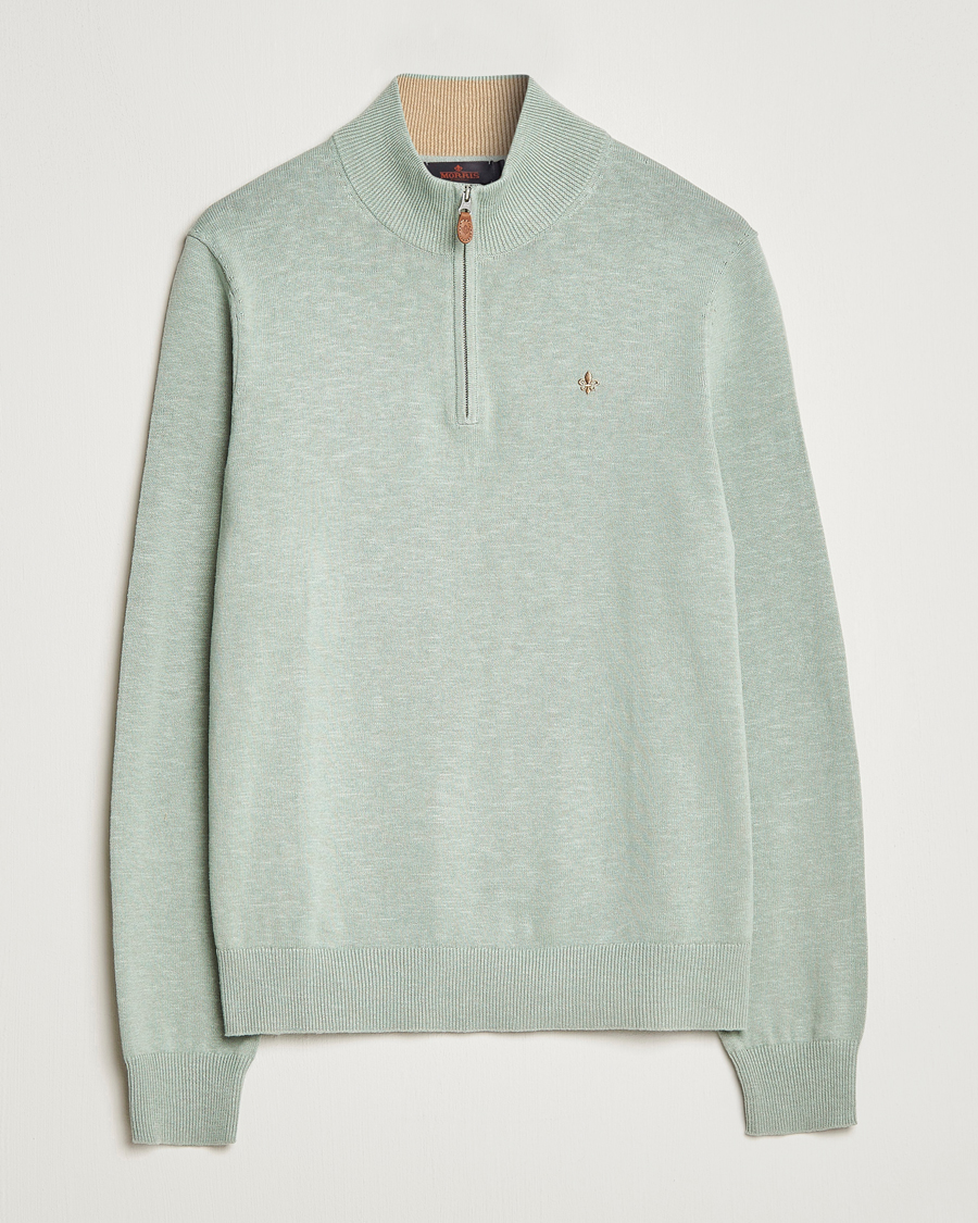 Hombres | Jerséis y prendas de punto | Morris | Harold Cotton/Linen Summer Half Zip Mint Green