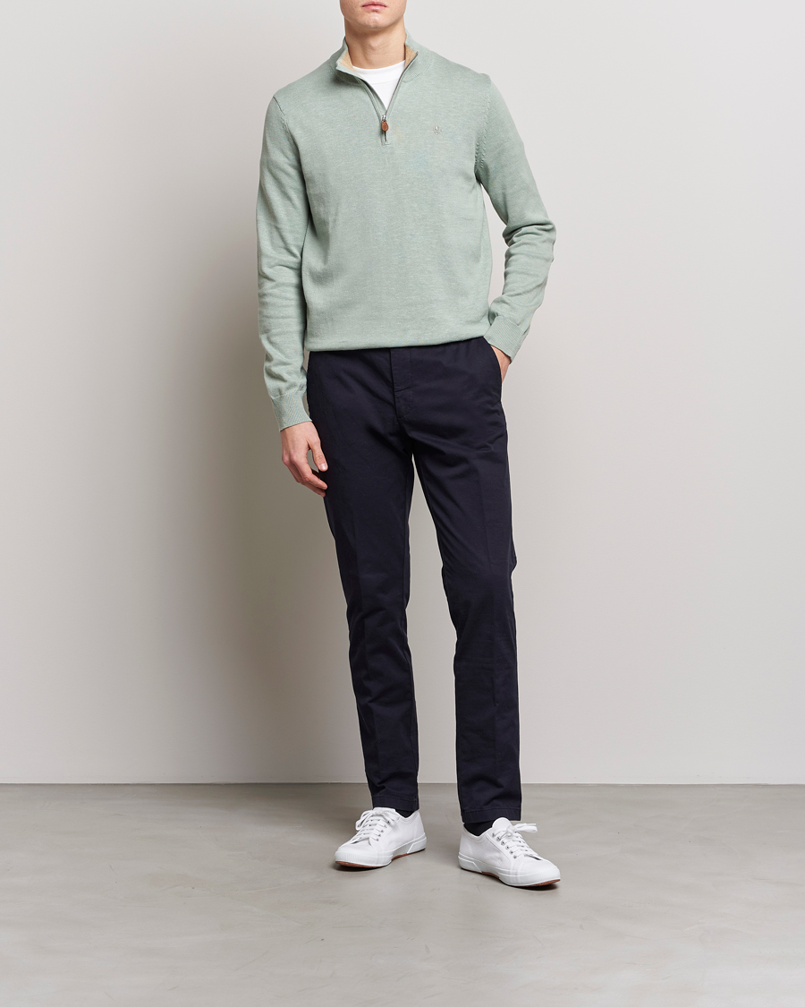 Hombres | Jerséis y prendas de punto | Morris | Harold Cotton/Linen Summer Half Zip Mint Green