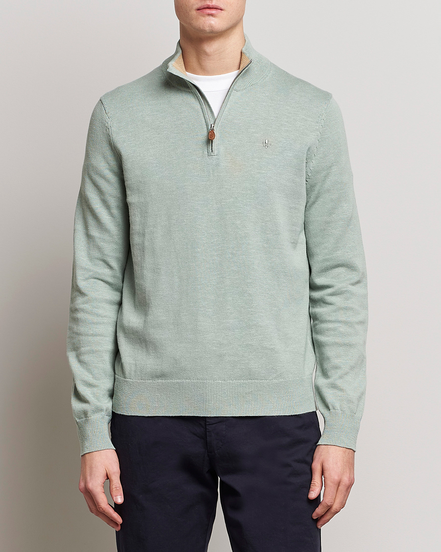 Hombres | Jerséis y prendas de punto | Morris | Harold Cotton/Linen Summer Half Zip Mint Green