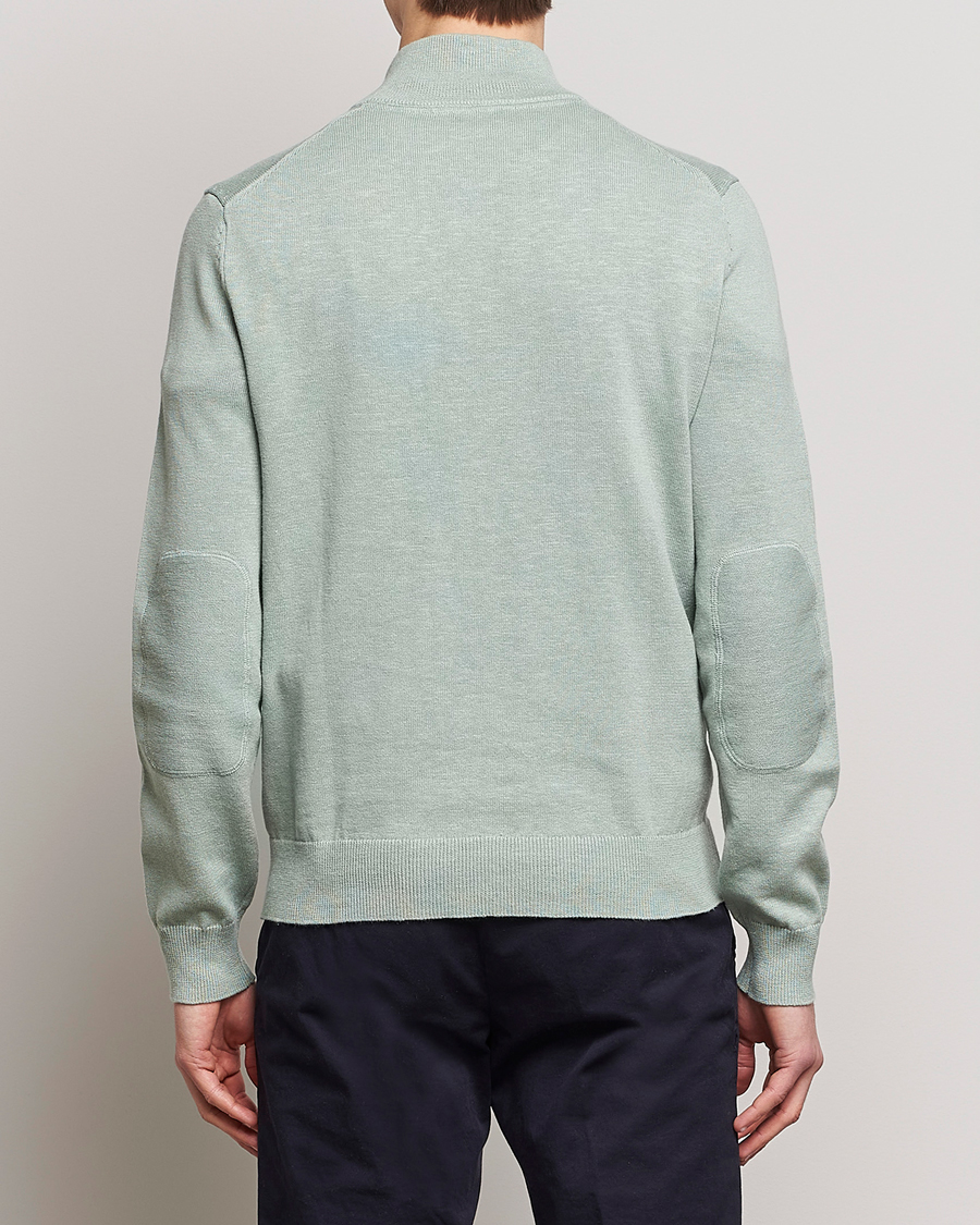 Hombres | Jerséis y prendas de punto | Morris | Harold Cotton/Linen Summer Half Zip Mint Green