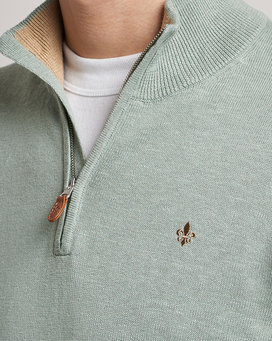 Hombres | Jerséis y prendas de punto | Morris | Harold Cotton/Linen Summer Half Zip Mint Green