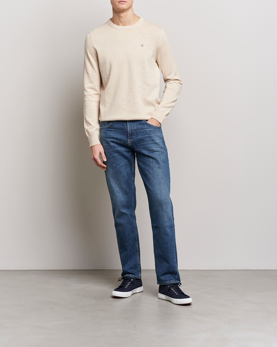 Hombres | Jerséis y prendas de punto | Morris | Harold Cotton/Linen Summer Crew Neck Off White